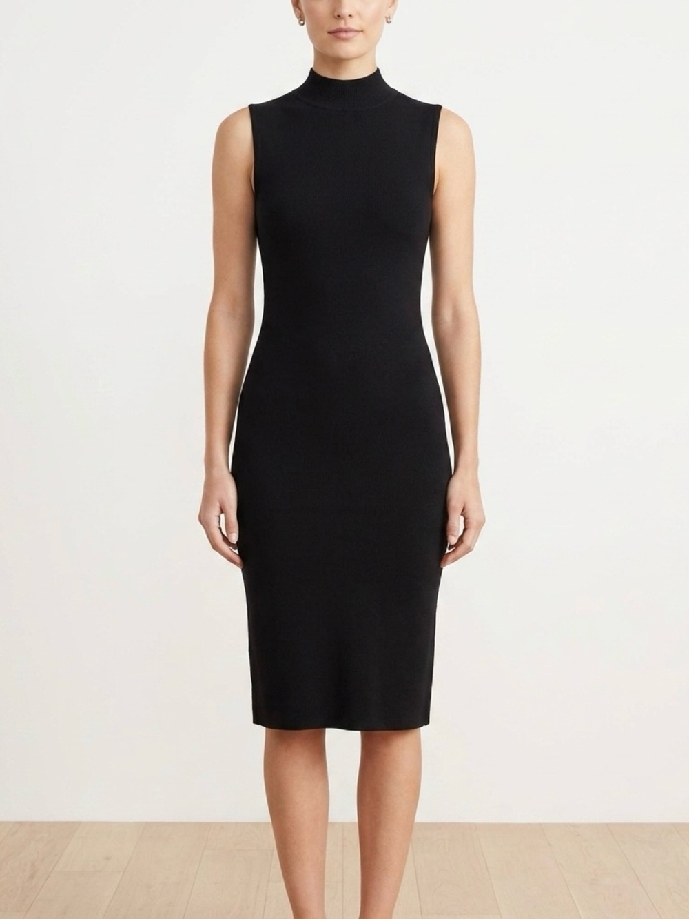 🔴 House of Harlow 1960 Black Ribbed Mock Neck Midi Dress Side Slit Small Revolve